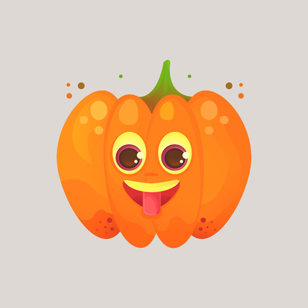 A cheerful, positive character cartoon pumpkin. Halloween Sticker for the messenger and other communication links. Vector illustration in a cartoon style.のイラスト素材