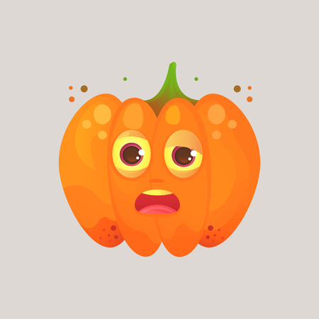 Character cartoon pumpkin. Emotional icon. Drunk, sleepy, tired with squinted eyes, in perplexity. To the day of the Halloween. Stickers for messenger and other communications.のイラスト素材