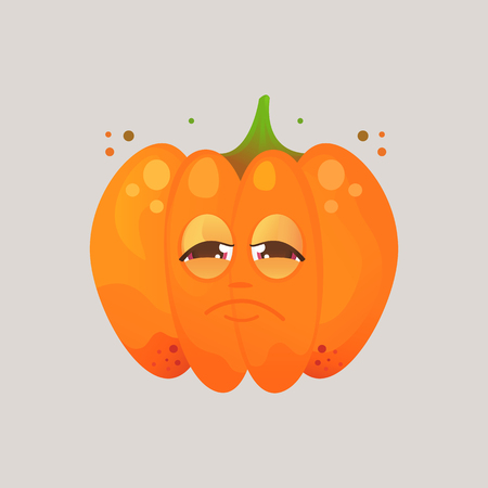 Character cartoon pumpkin. Emotional icon. Sadness, tired, sick. Sticker for the messenger and other communication links. Halloween. Vector illustration in cartoon style.のイラスト素材