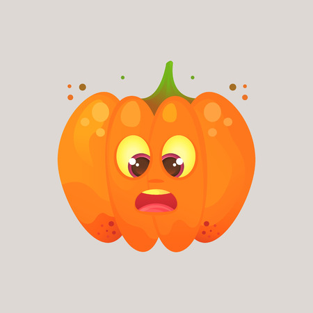 Character cartoon pumpkin. Ludicrous, funny, awkward looks at his nose, slanting eyes. Emotional icon. Halloween. Stickers for messenger and other communications.のイラスト素材