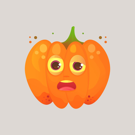 Character cartoon pumpkin. Emotional icon. Drunk, sleepy, tired with squinted eyes, in perplexity. To the day of the Halloween. Stickers for messenger and other communications.のイラスト素材