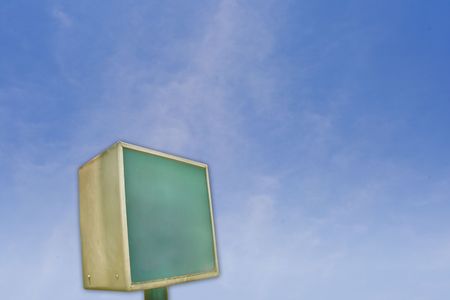 Neon street sign with blue sky as background.の写真素材