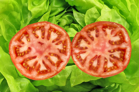open tomato with green saladの写真素材