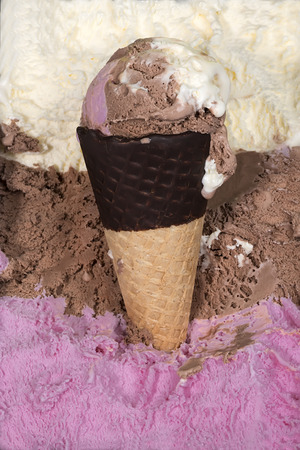 Ice Cream in a waffle on a container with different ice creamの写真素材