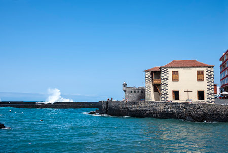 View of the dock on a sunny day. Puerto de la Cruz, Tenerife Spainの写真素材