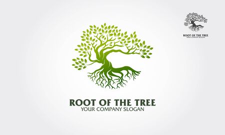 Root of the Tree logo illustrating a tree roots, branches. Excellent logo template for fashion, landscape, gardening business or in numerous fields related to eco green.のイラスト素材