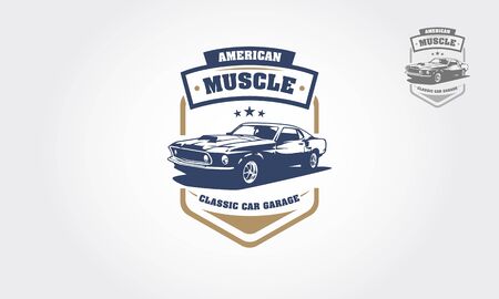 American Muscle Classic Car Garage Logo Design. This logo can be used for old style or classic car garage, shops, repair, restorations.のイラスト素材