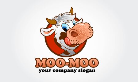 Moo-Moo  Cartoon Character. Happy cartoon cow, Illustration of a cow and a sign. Cartoon Figure with fun style, can make your header or  mascot funnier and playful.のイラスト素材