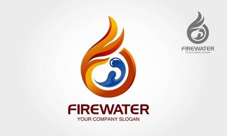 Fire Water Vector Logo Illustration. Logo Template a blue water and red fire symbol, representing the elements on white.のイラスト素材