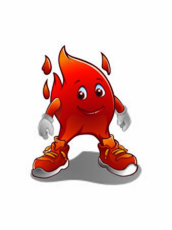 A Flame Vector Illustration or fire mascot cartoon character isolated on white background. Happy cartoon flame character.のイラスト素材