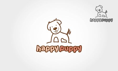 Happy Puppy Vector Logo Template. This logo vector for your all business. Stylish, cute, modern, and simple logo design can be used for many kind of project, business, community, pet shop, etc.のイラスト素材