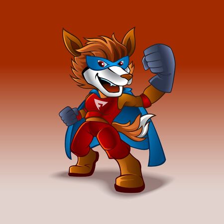 Super fox in costume cartoon character isolated. Superhero cartoon animal. Fox vector illustration, with Superhero vector cartoon illustration.のイラスト素材