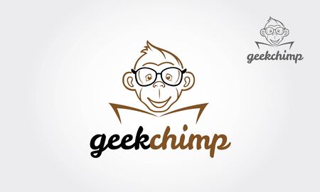 Geek Chimp Logo Cartoon Character. Illustration of cartoon monkey reading book. Vector logo illustration.のイラスト素材