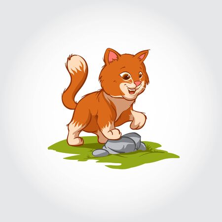 Cat Vector Mascot Character. This Vector Cartoon illustration Cat Posing on the Rock.のイラスト素材