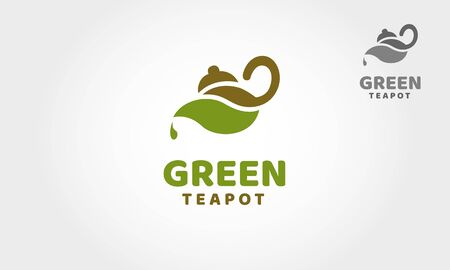 Green TeaPot Vector Logo Template. A nice of drinking product related illustration, logos or packaging designs, eco community, spa and wellness center, life coach, yoga class etc.のイラスト素材