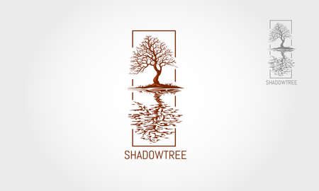 Shadow Tree Vector Logo Illustration.  This beautiful tree is a symbol of life, beauty, growth, strength, good health, recycling, environment associations, landscape business, etc.のイラスト素材
