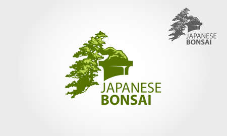 Japanese Bonsai Vector Logo Template. Life logo illustrating a bonsai tree strength. This concept could be used for recycling, environment associations, landscape business.のイラスト素材