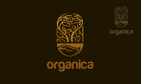 Organica Vector Logo Template. Gold Tree vector logo this beautiful tree is a symbol of life, beauty, growth, strength, and good health.のイラスト素材