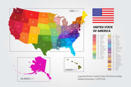 Colorful United States of America map vector of the  drawn with high detail and accuracy.のイラスト素材