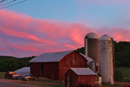 Sky on Fire on the Farmの写真素材