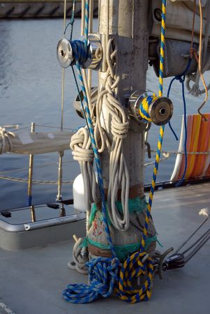 Close-up on a winch used to control sails on a sailboat