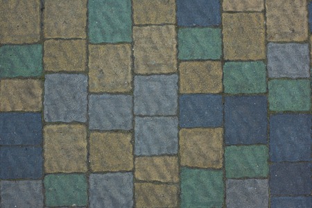 Renew multi-colored Stone paving texture. Abstract structured background of modern street pavement slabs patternの写真素材