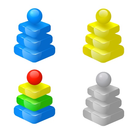 Set of four colored 3d pyramids with shere on topのイラスト素材