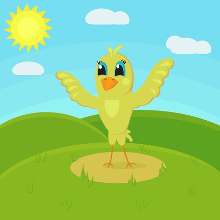 cute little bird in the meadowのイラスト素材