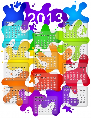 Calendar for 2013 with colorful blobs on backdropのイラスト素材