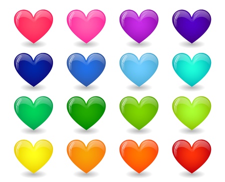 Set of colored icons of glossy heartsのイラスト素材