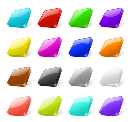 Set of 3d colored square buttons with different reflactionsのイラスト素材