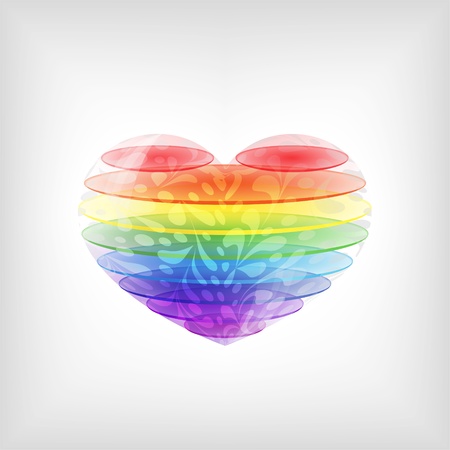 Illustration of glass 3d heart within the colored layersのイラスト素材