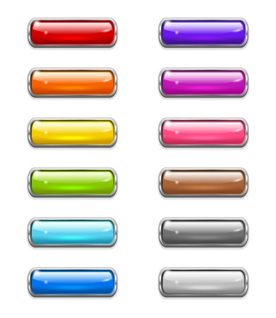 Set of colored shiny buttons in the shapes of rounded rectangle with metal borderのイラスト素材