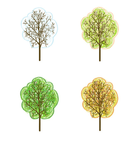 Set of four hand drawn season treesのイラスト素材