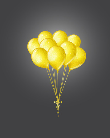 Bunch of golden shimmering balloons on dark backgroundのイラスト素材