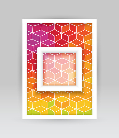 Banner with hand drawn pattern of colored cubes and transparent square with white bordersのイラスト素材