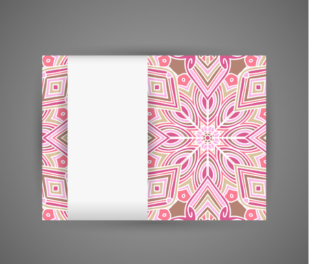 Banner with pink mandala pattern and white vertical paper tapeのイラスト素材