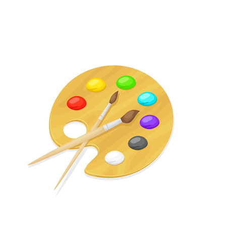Illustration of palette with paints and brushesのイラスト素材