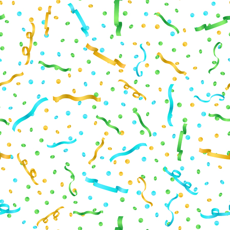 Vector seamless pattern with colored flying confetti and curly ribbonsのイラスト素材