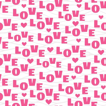 Vector seamless pattern with pink text Loveのイラスト素材