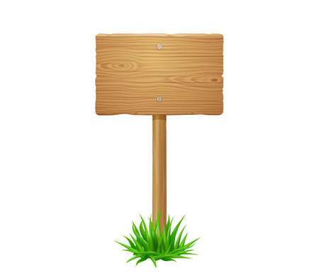 Wooden sign board with grass, signboard on lawnのイラスト素材