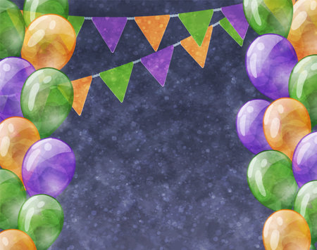 Card with balloons, garland and watercolor textureのイラスト素材
