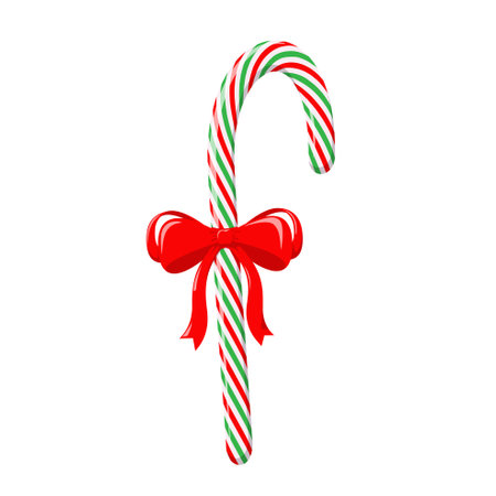 Christmas candy cane with ribbon bowのイラスト素材