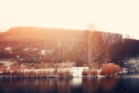 Winter lakeの写真素材