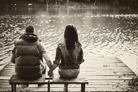 Couple in a pierの写真素材