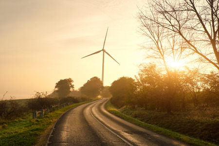 Wind turbines sunsetの写真素材