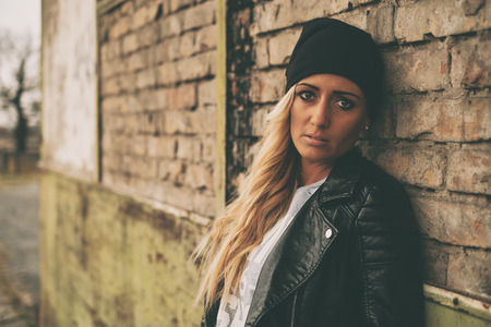 Beautiful young blonde girl portraitの写真素材