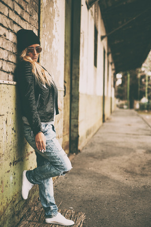 Blonde girl outdoor portraitの写真素材