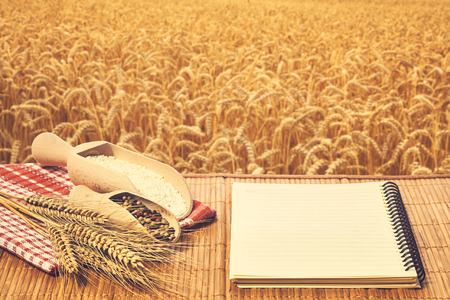 Ingredients on the wood tableの写真素材