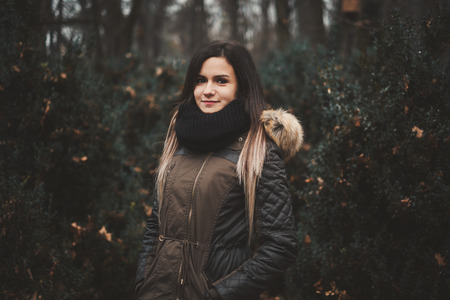 Winter portrait of young womanの写真素材